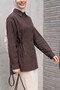 Striped Buttoned Modal Tunic with Side Laces - Brown - 2