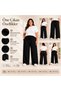 Women's Oversized Wrinkled Palazzo Trousers with Elastic Waist and Lace-Up, Wide Leg, Summer, Comfortable, Casual, Stylish - 3