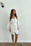 Silky Satin Short Dressing Gown with Lace Trim on the Sleeves - 3