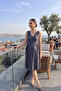 Smoked V-Neck Front-Buttoned Zero Sleeve Midi Woven Maternity and Postpartum Dress - 4