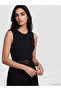 Lcw Vision Black Crew Neck Pleated Dress with Belted Waist - 2