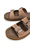 Men's Genuine Leather Beige Suede Flat Slippers - 3