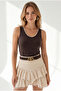 Women's Brown Chain-Embellished Fitted Stretchy Ribbed Blouse Blz-19003419 - 4