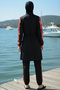 2-Piece Set (with Bonnet Gift) Shirt Collar Half Zipper Waist Tie Hijab Swimsuit D50 - 3