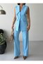 Women's Premium Wide Collar Vest and Pants Set - Baby Blue - 4