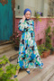 Patterned Satin Women's Hijab Dress with Elastic Waistband and Belt Detail - 4