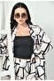 Abstract Geometric Line Art Co-Ord Set Japanese Satin Modest Wear - 7