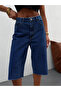 Dark Blue Cropped Long Jeans/Denim Shorts - 2
