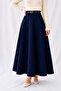 Dark Blue Woven High Waist Maxi Length Flared Skirt - 3