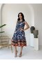 Women's Sleeveless Skirt with Flounces and Shawl Patterned Summer Viscose Shirt Dress - 4