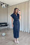 Navy Blue Draped Waist Short Sleeve Denim Shirt Dress - 2