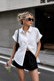 Women's White Muslin Fabric Oversize Short Sleeve Shirt - 4