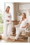 New Season Ecru Buttoned Breastfeeding Feature Scallop Linen Detailed Design Short Sleeve 100% Cotton Maternity Pajama Set - 2
