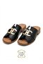 Inside and Outside, 100% Genuine Leather, Low Heel, Gold Metal Buckle Women's Slippers - 4