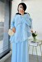 Premium Ruffle Detailed Voile Trousers Set - Blue - 5