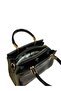 Simple and Stylish Accessory Detail Bag with Hand Grip and Crossbody Strap, Patent Leather, Black - 3