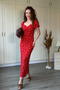Balloon Sleeve, Detailed Slit Midi Floral Red Dress - 4
