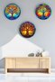 3-Piece Tree of Life Round Wooden Table Set, Stained Glass Look Wall Decoration - 3