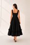 Black Ruffled Hem Square Neck Cotton Mid-Length Dress - 9