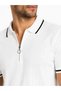 Men's Ribbed Knitwear T-Shirt Polo Collar Half Zipper Short Sleeve T-Shirt - White - 2
