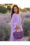 Women's Purple Knitted Handbag with Wooden Handle, Stylish Daily Boutique Bag - 2