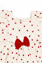 Baby Girl Ecru Red Heart Patterned Muslin Dress with Bow - 3