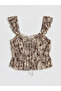 Square Neck Patterned Frilled Crop Blouse - 5