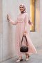 Removable Lace Vest, Elastic Sleeves, Lined Wrinkled Dress - Powder