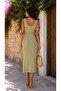 Summer Square Neck Strappy Long Front Slit Premium Ribbed Knit Dress - 4