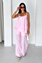Women's Ecru Strappy Layered Blouse Palazzo Trousers 2-Piece Set