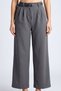 Women's Gray Double Pleated Detailed Belted Pocketed Cotton Crepe Trousers