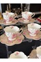 Premium Porcelain Flowered Coffee Cup Set for 6 People 90 ml - 4