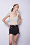 Lace-Detail Buttoned Knitwear Top Beige
