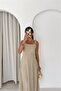 Women's Beige Back-Tie Strap Midi Length Square Neck Dress Dpk4672 - 2