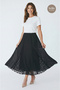 Black Lace-Guipure Detailed Midi Length Lined Skirt - 3