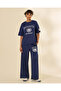 Women Navy Printed Wide Leg Active Pants - 5