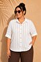 Women's Plus Size White Coffee Striped Low Short Sleeve Oversize Woven Viscose Shirt