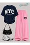 Summer Girls' Nyc Printed Pink Sweatpants and T-Shirt - 3