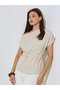 Beige Pinstripe Blouse with Belt