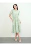 Green Schiffli Puff Sleeve A-Line Midi Dress - 3
