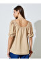 Beige Puff Sleeve Blouse with Square Neck - 4
