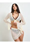Pack of 4 - Textured Front Tie Ruffle Detail Top, Short Tie Sarong, Tie Bikini and Brief Set - 3