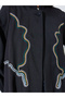 Black Stand Collar Abaya with Embroidery - 3