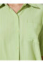Green Striped Short Sleeve Casual Shirt - 4