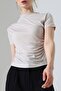 Sandy Fabric Degaje Collar Draped Short Sleeve Women's Blouse