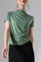 Sandy Fabric Degaje Collar Draped Short Sleeve Women's Blouse - 5