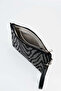 Women's Zigzag Silver Stone Suede Portfolio Handbag and Clutch Bag with Ankle Strap and Chain Strap - 3