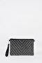Women's V Silver Stone Suede Portfolio Handbag and Clutch Bag with Ankle Strap and Chain Strap