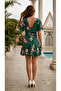 Women's Short Sleeve V-Neck Floral Print Short Single Jersey Dress - 3