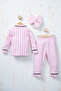 Striped Children's Pajama Set with Slippers 3 Piece Ribbed Home Wear Set - 6